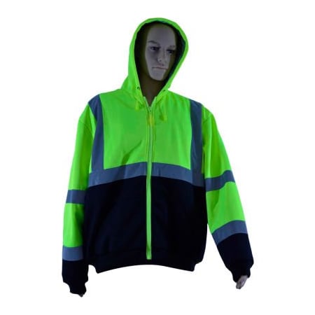 Petra Roc Inc Petra Roc Thermal Lined Zip-Up Hoodie, ANSI Class 3, 2 Slash Pockets, Polar Fleece, Lime/Black, 2XL LBHSW-C3-2X
